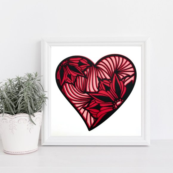 Elevate Your Space with our Stunning 3D Red Heart Flower Mandala Home Décor in a - Picture 1 of 2